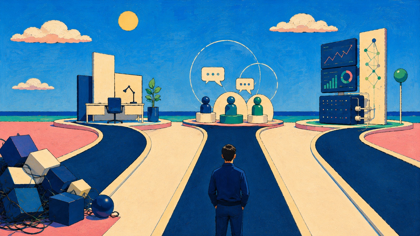 Three roads visualization for the founder manifesto